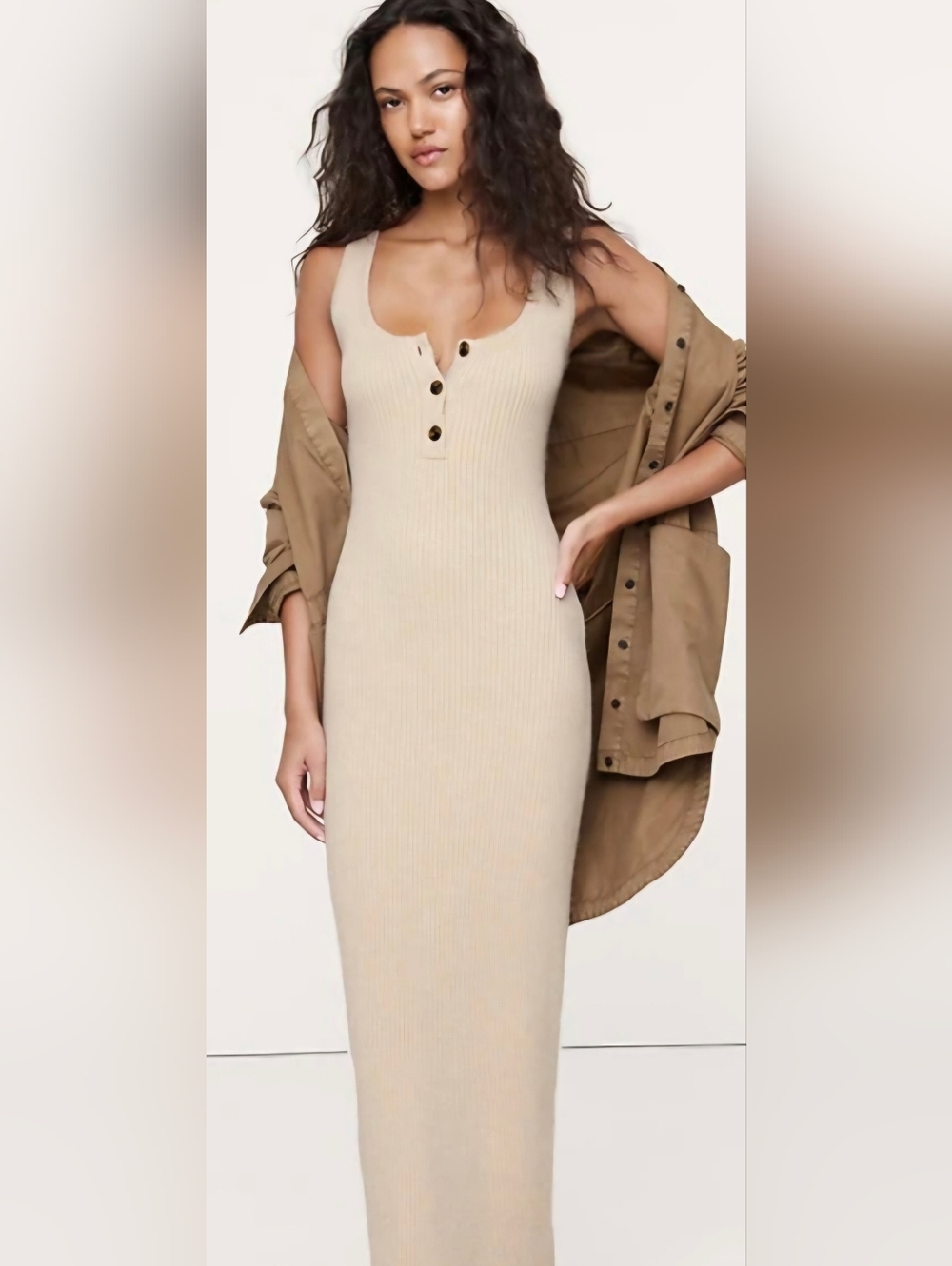 Merino-Cotton Henley Maxi Dress